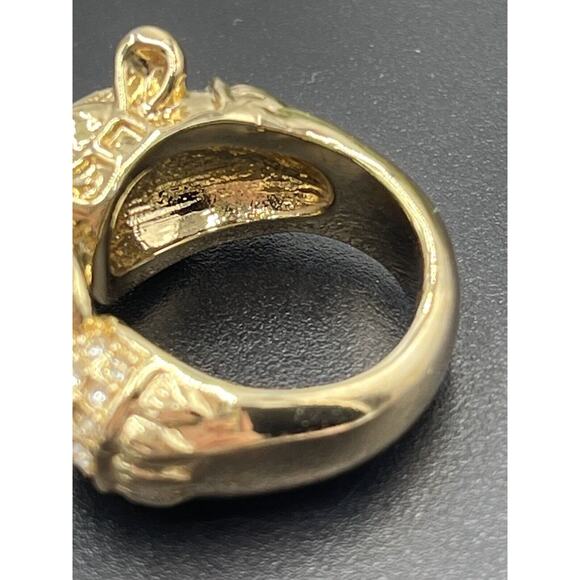 Banana Republic Vintage Gold Tone Pave Crystal Green Eyes Panther Ring Size 6 - Picture 8 of 10